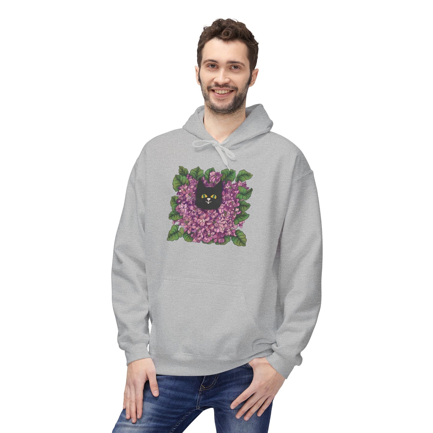 Lillac Black Cat Hoodie — Vintage Purple Lilac Graphic Pullover
