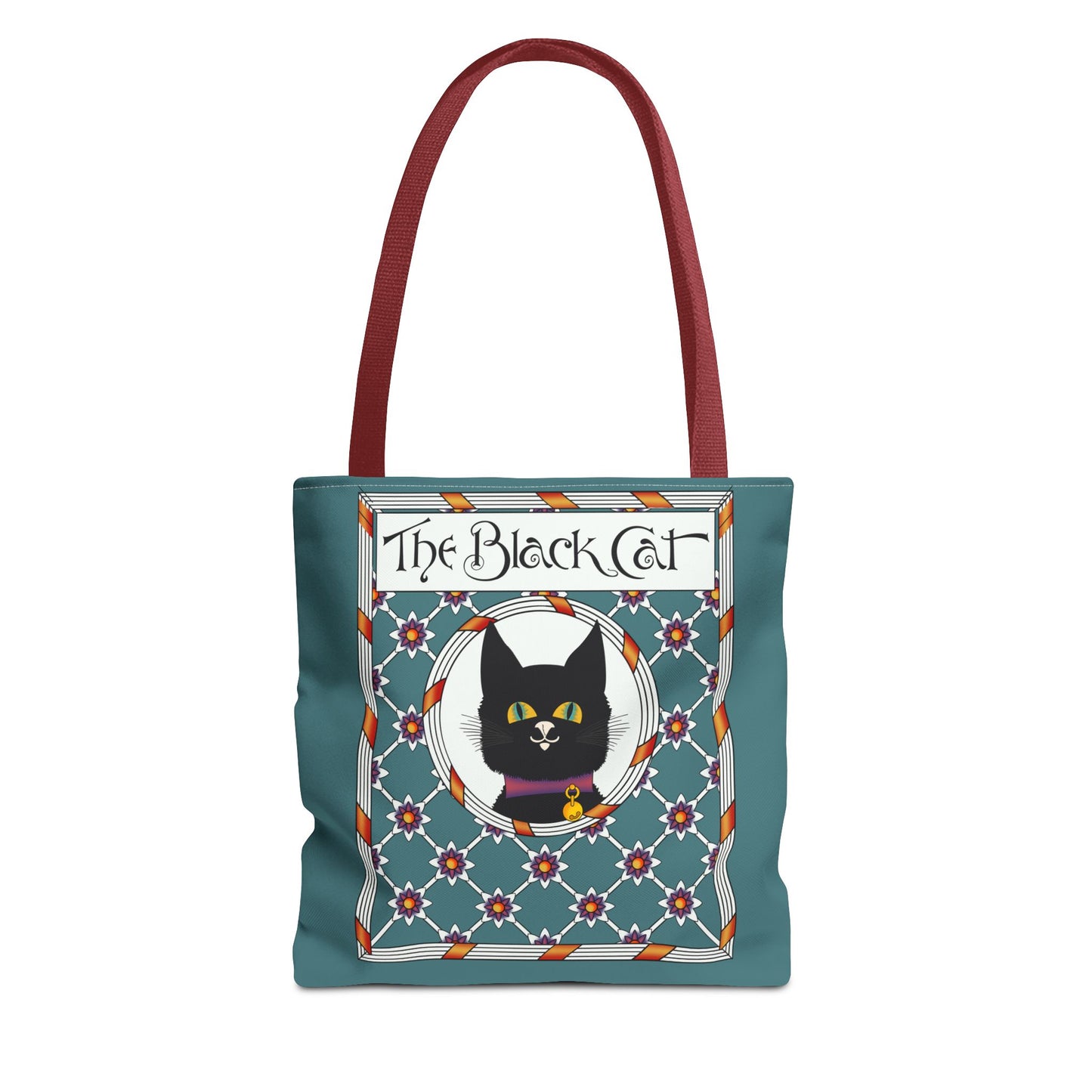 The Black Cat Teal Tote Bag — Vintage Art Nouveau Cat Shopper