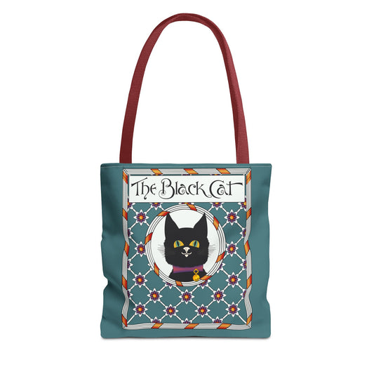 The Black Cat Teal Tote Bag — Vintage Art Nouveau Cat Shopper