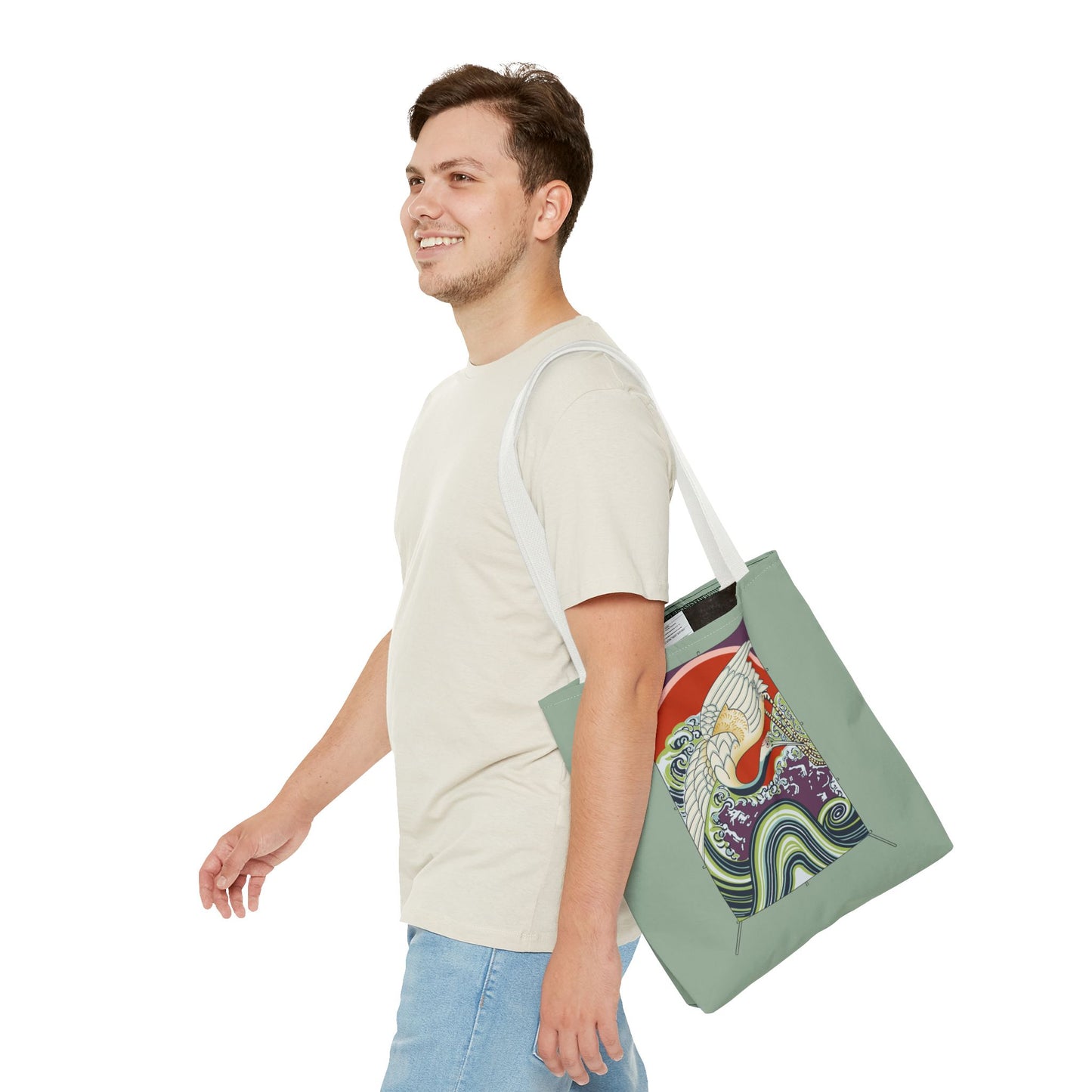Japanese Vintage Wave & Crane Art Print Tote