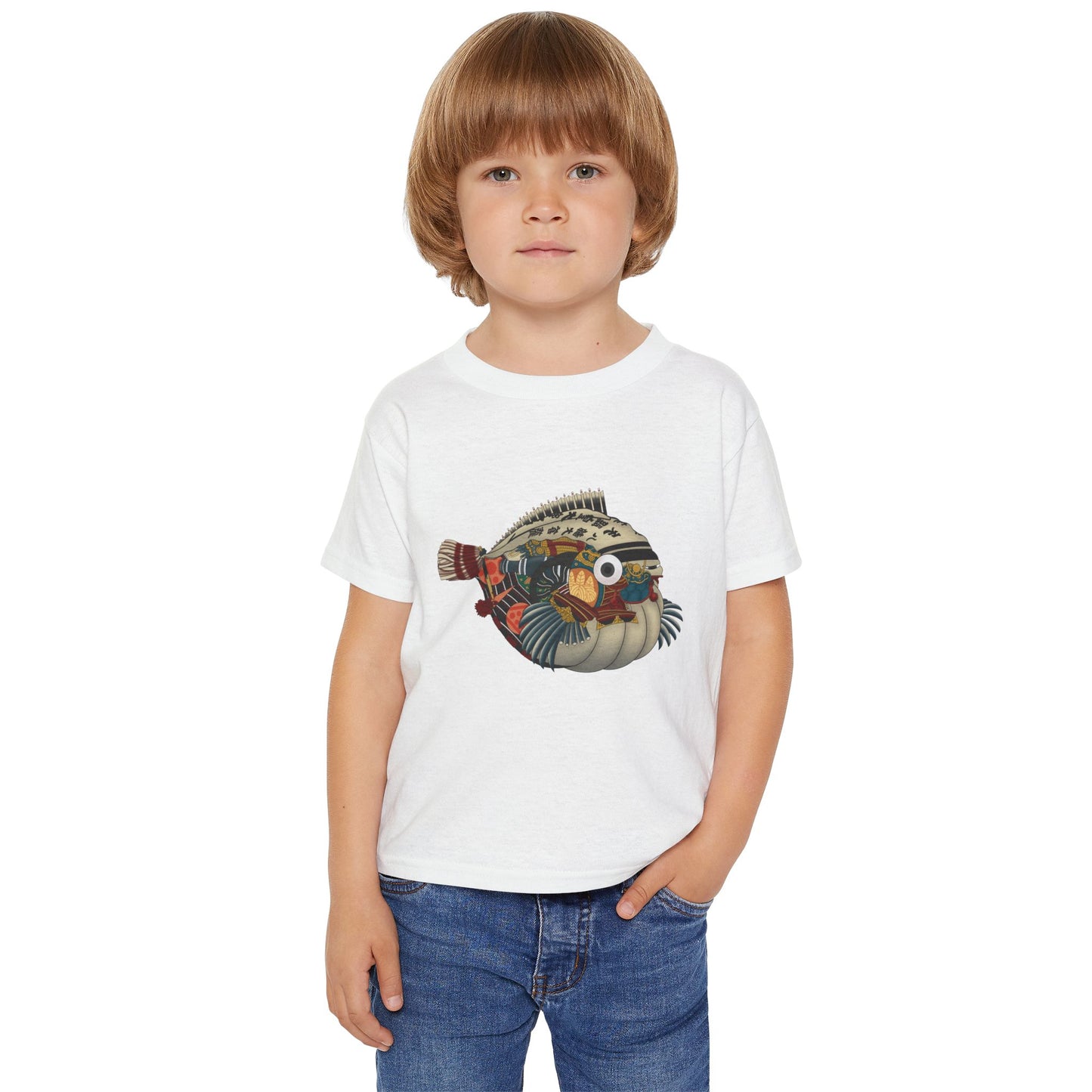 Japanese Puffer Fish Illustration Toddler T-Shirt with Colorful  — Cute Marine Animal Tee for Kids