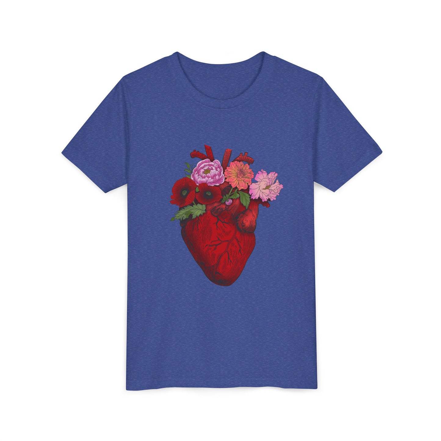 Floral Heart Youth Tee — Floral Anatomical Heart Graphic Kids T-Shirt
