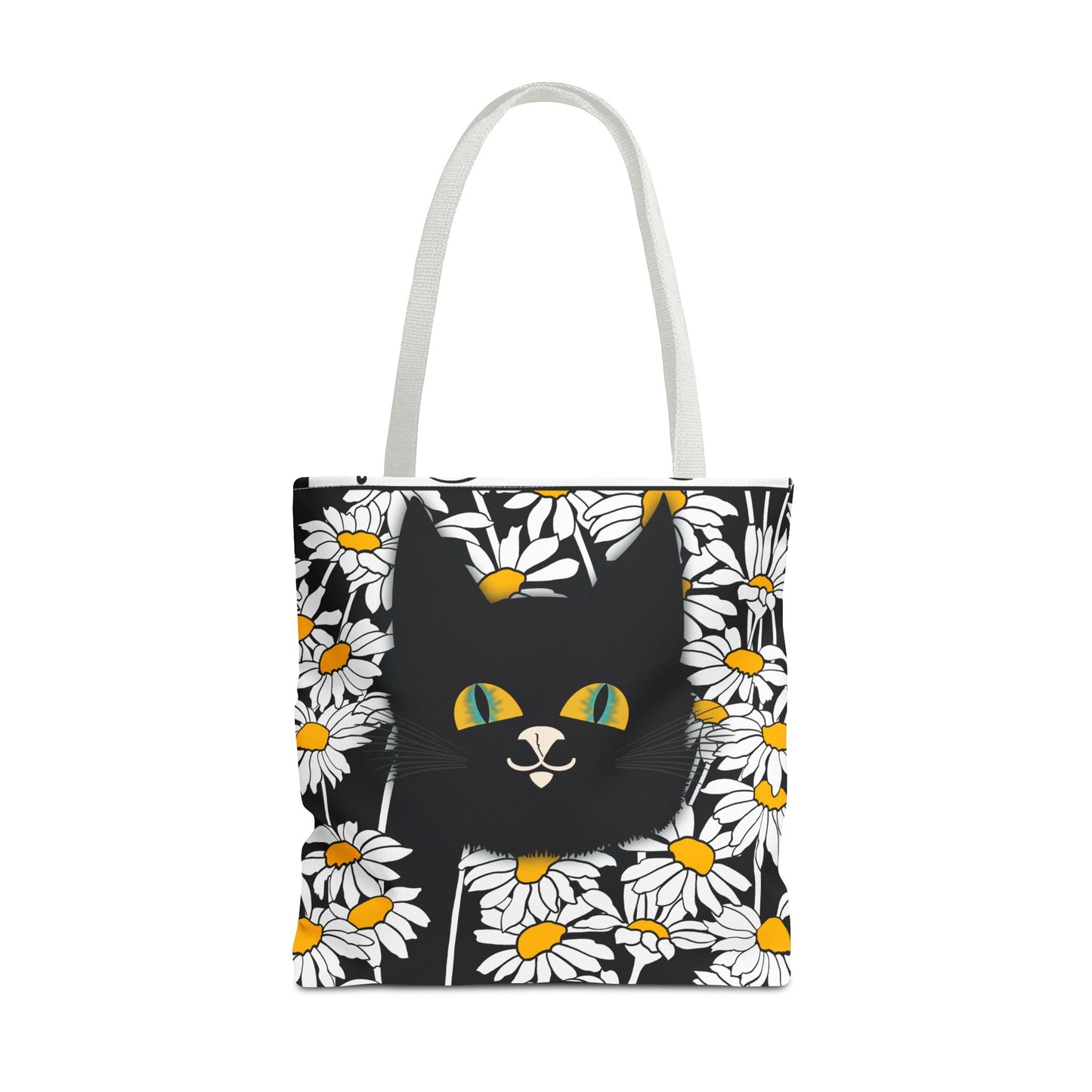 Daisy Black Cat Tote Bag — Black Cat Among Daisies Canvas Tote