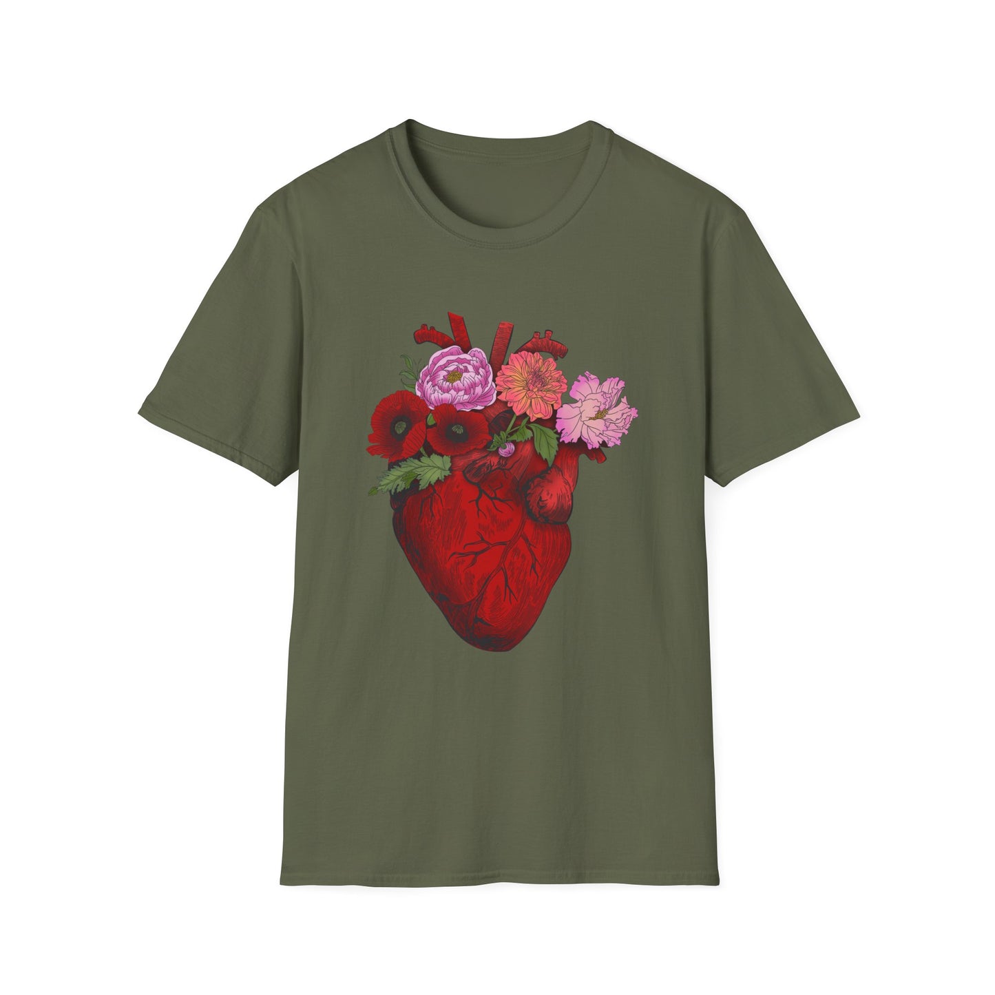 Floral Anatomical Heart T-Shirt — Botanical Heart Illustration Tee