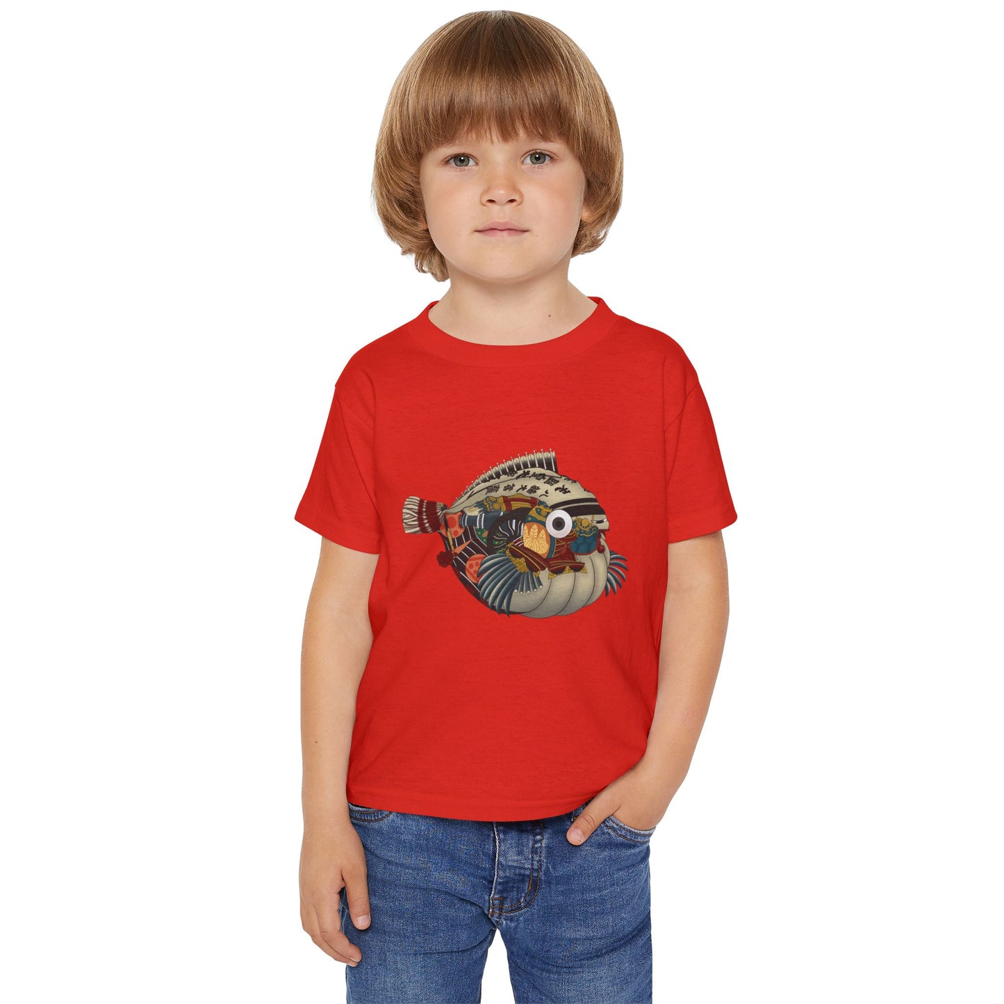 Japanese Puffer Fish Illustration Toddler T-Shirt with Colorful  — Cute Marine Animal Tee for Kids