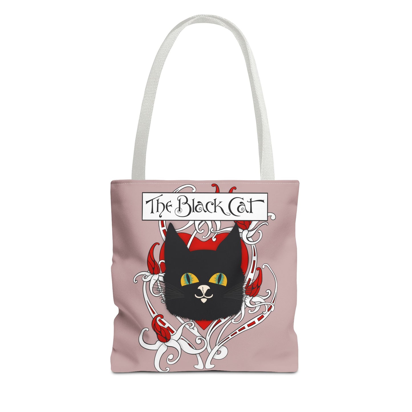 Black Cat Heart Tote Bag — 'The Black Cat' Gothic Vintage Cat Illustration Beach & Market Bag