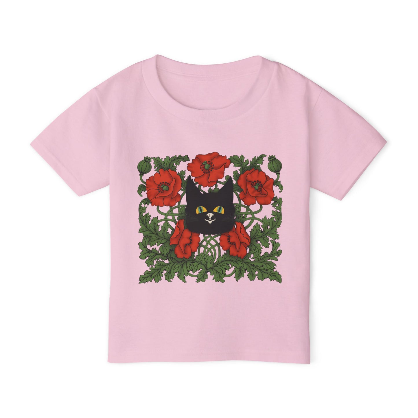 Poppies Black Cat Toddler T-Shirt — Black Cat in Poppy Garden (Cute Floral Kids Tee)