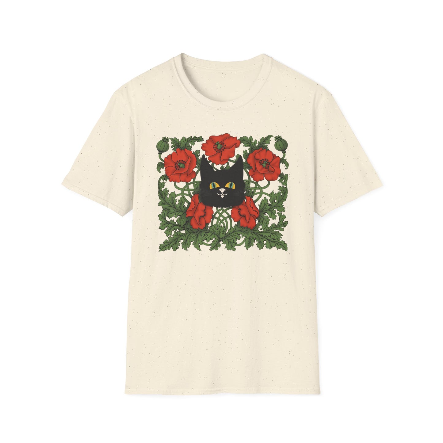Black Cat & Red Poppies T-Shirt