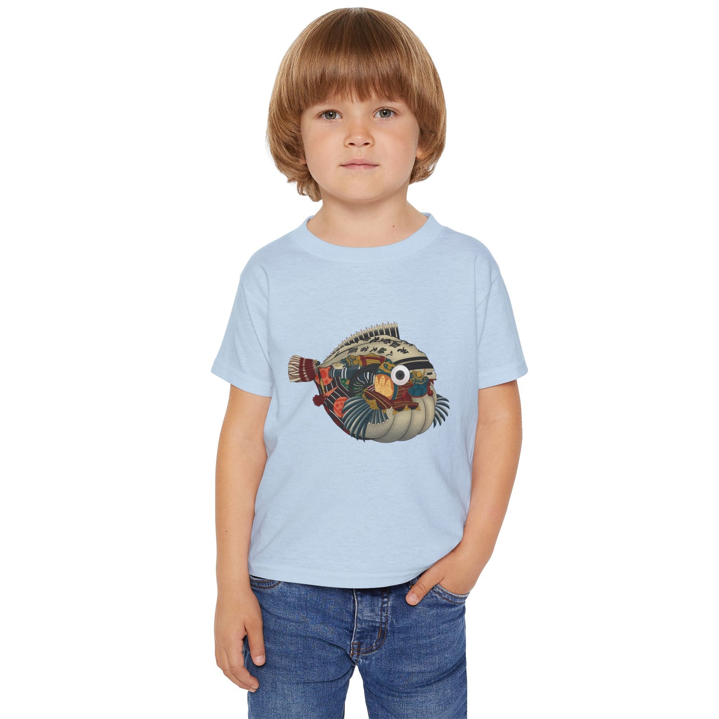 Japanese Puffer Fish Illustration Toddler T-Shirt with Colorful  — Cute Marine Animal Tee for Kids