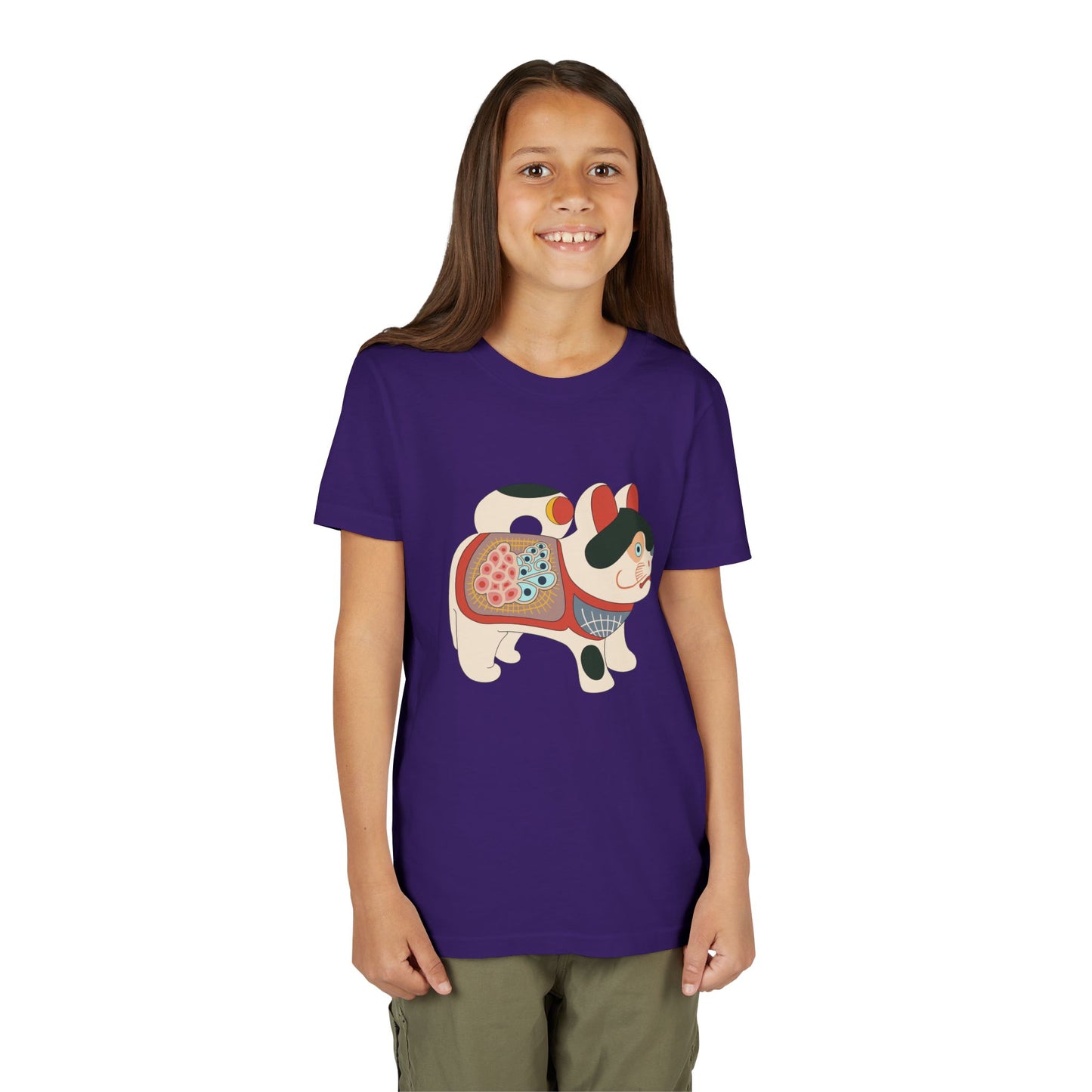 Lucky Inu Hariko illustration by Kawasaki Kyosen Youth Tshirt— Japanese Lucky Cat Tee