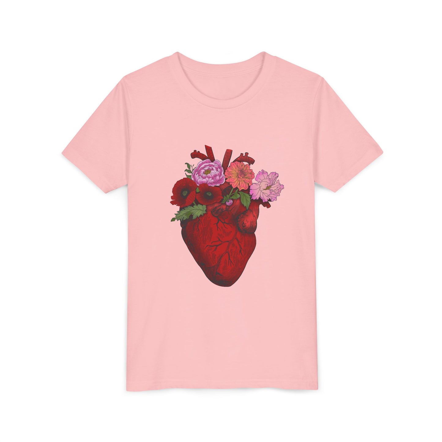 Floral Heart Youth Tee — Floral Anatomical Heart Graphic Kids T-Shirt