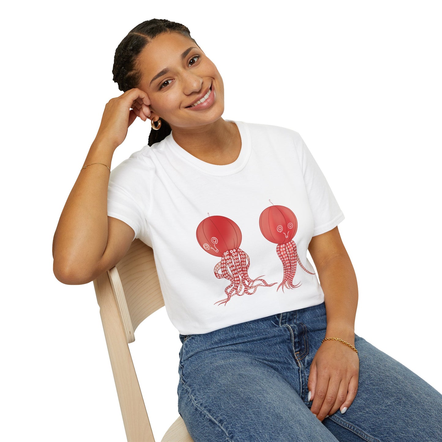 Red Jellyfish Duo by Koizumi Kawasaki TShirt — Cute Ocean Sea Creature Tees