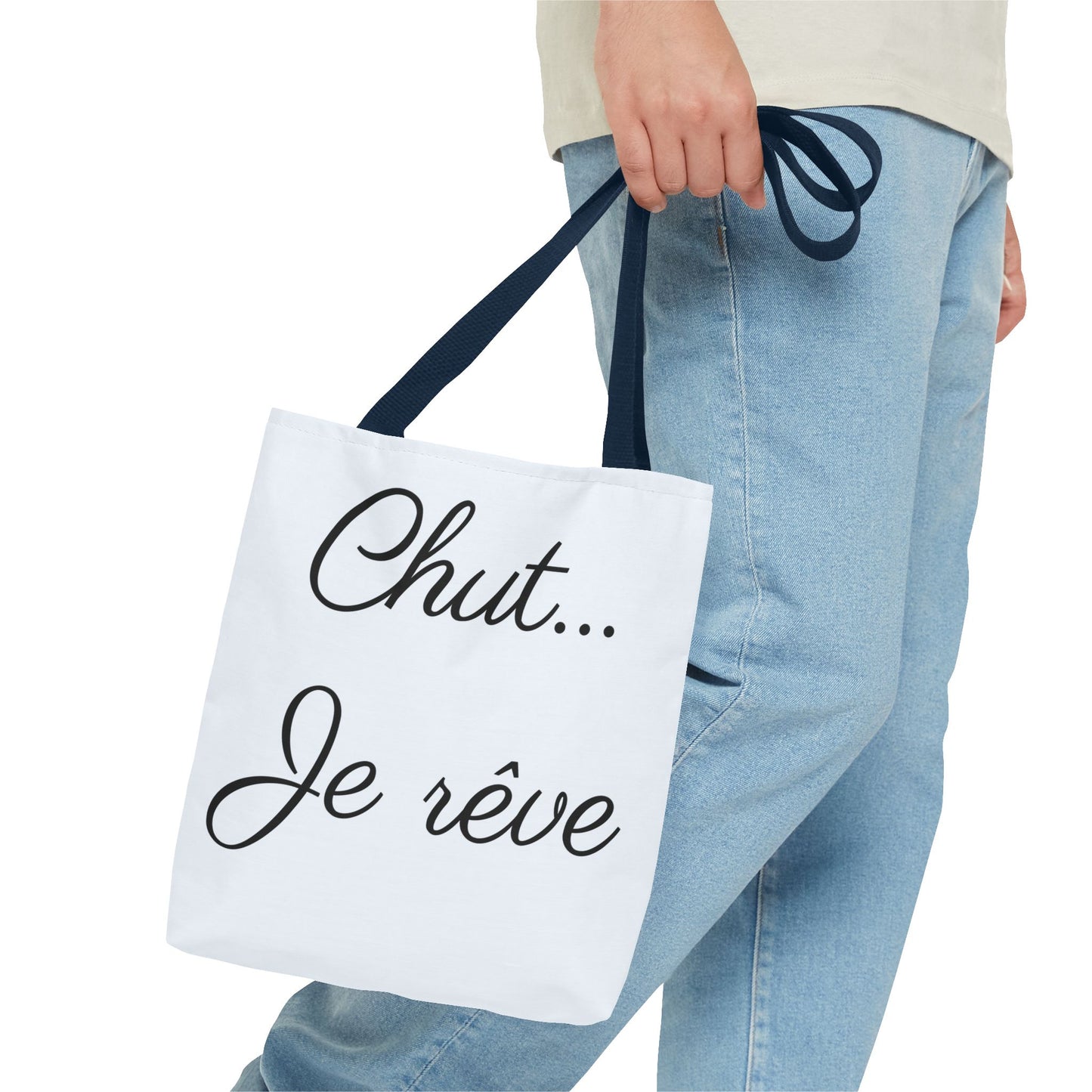 Tote Bag — "Chut... Je rêve" French Script Reversible Tote