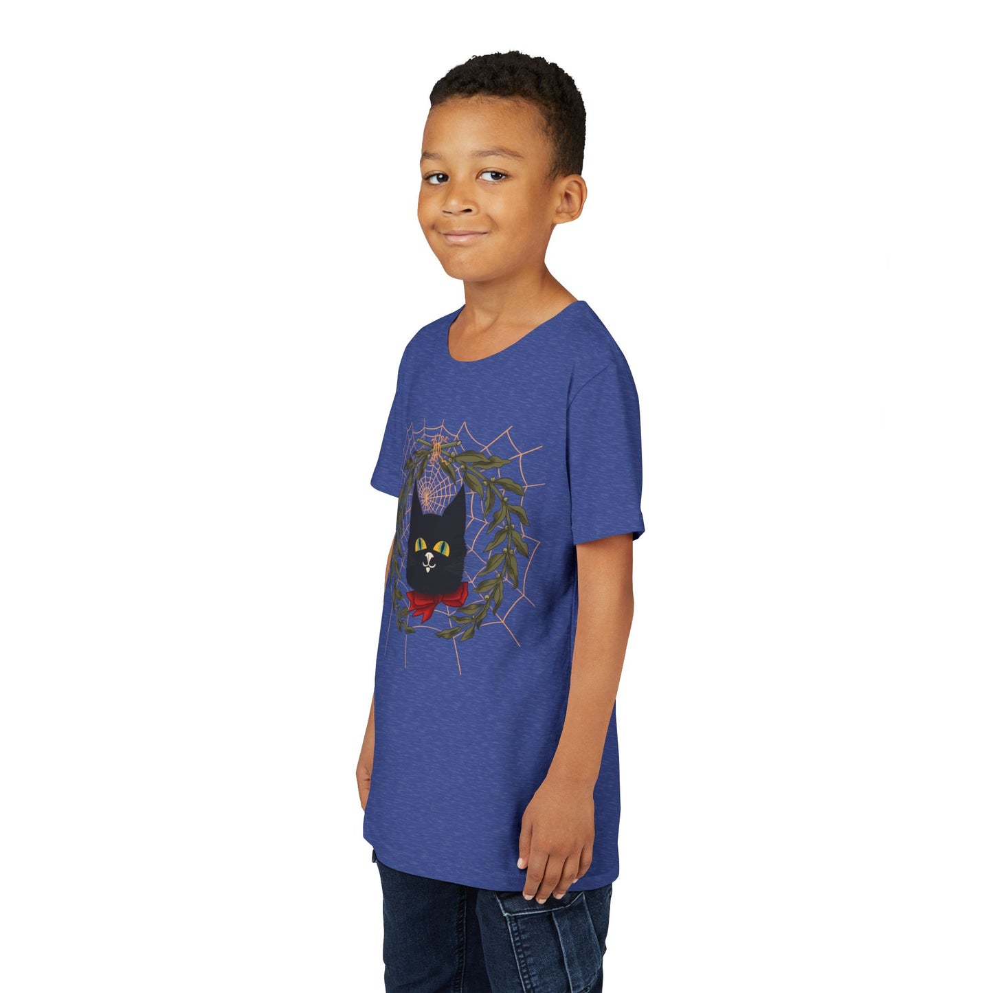 Youth Tee — Black Cat Wreath Holiday Shirt