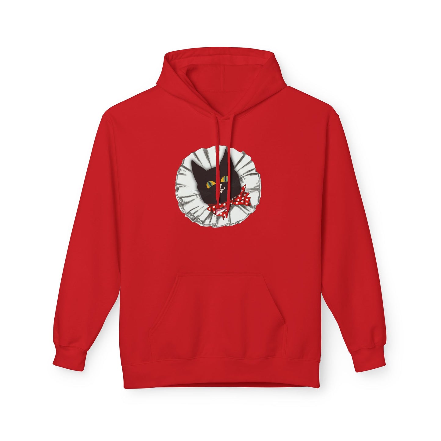 Black Cat Clown Hoodie — Cute Black Cat with Red Bow Music Lover Pullover
