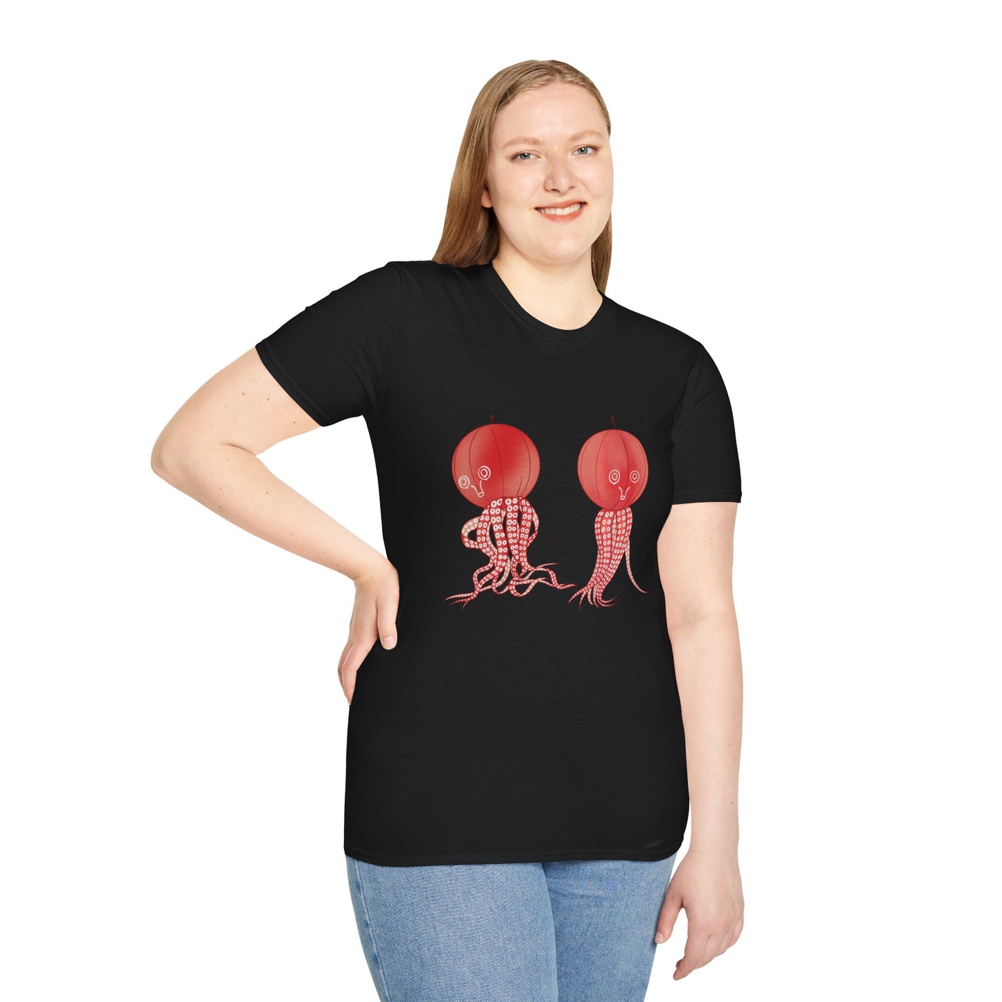 Red Jellyfish Duo by Koizumi Kawasaki TShirt — Cute Ocean Sea Creature Tees