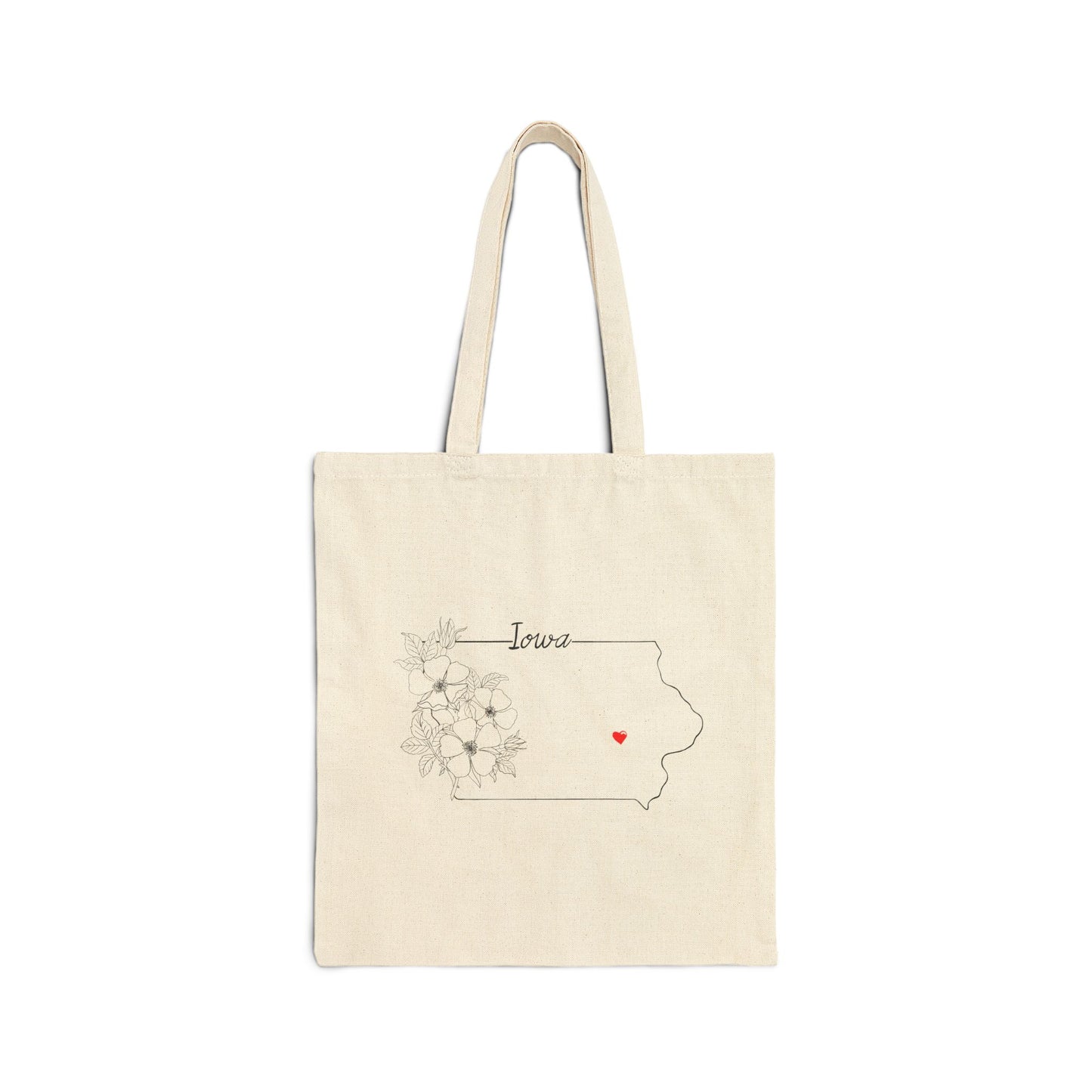 Heart State of Iowa Floral Cotton Canvas Tote Bag - Heart in Iowa City