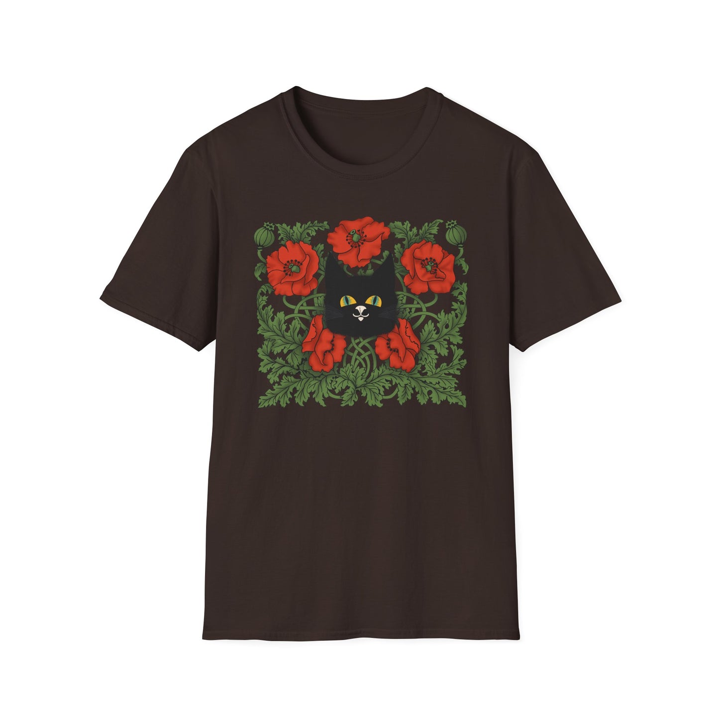 Black Cat & Red Poppies T-Shirt