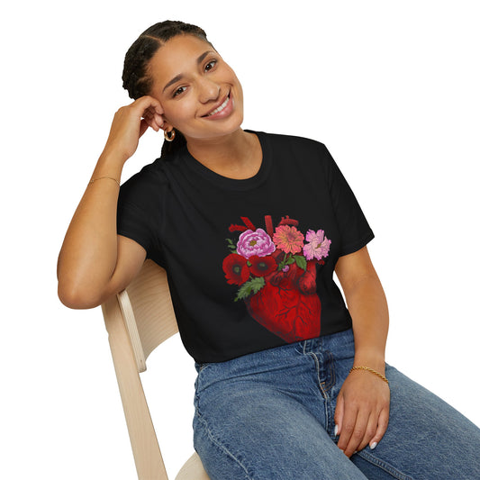 Floral Anatomical Heart T-Shirt — Botanical Heart Illustration Tee