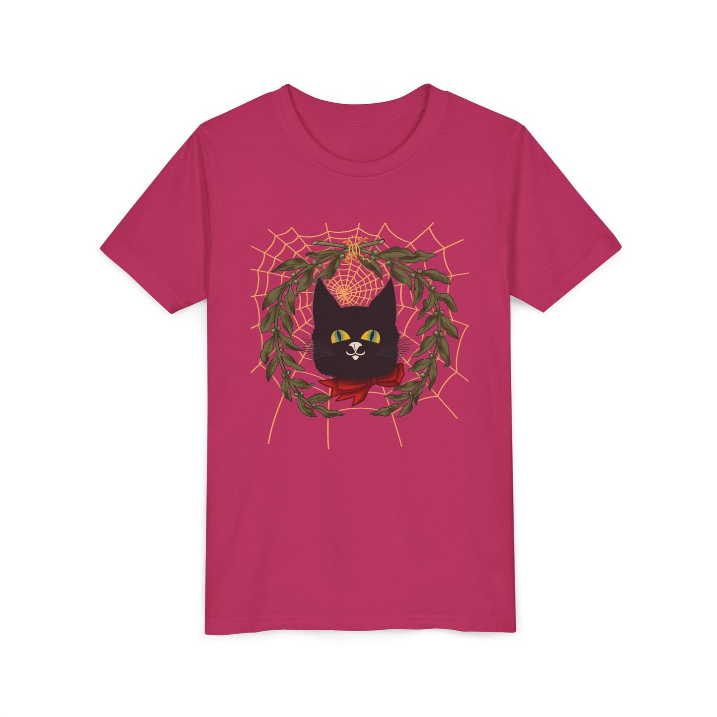 Youth Tee — Black Cat Wreath Holiday Shirt