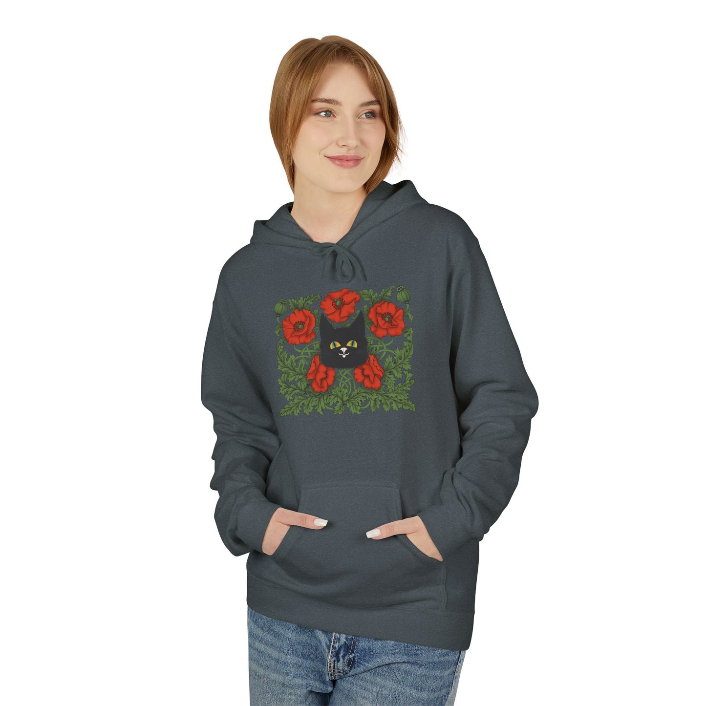 Poppy Floral Hoodie — Red Poppies Vintage Botanical Print