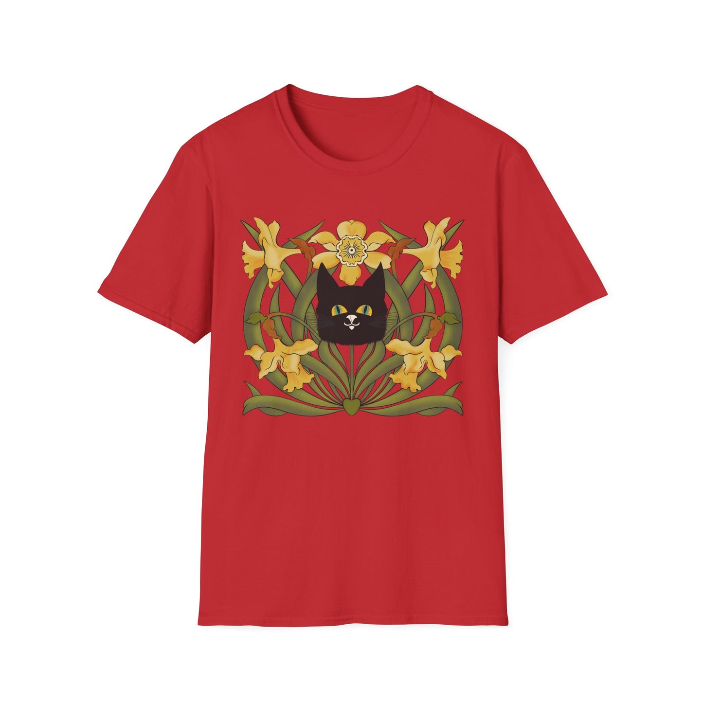 Daffodil Black Cat T‑Shirt — Retro Floral Cat Tee