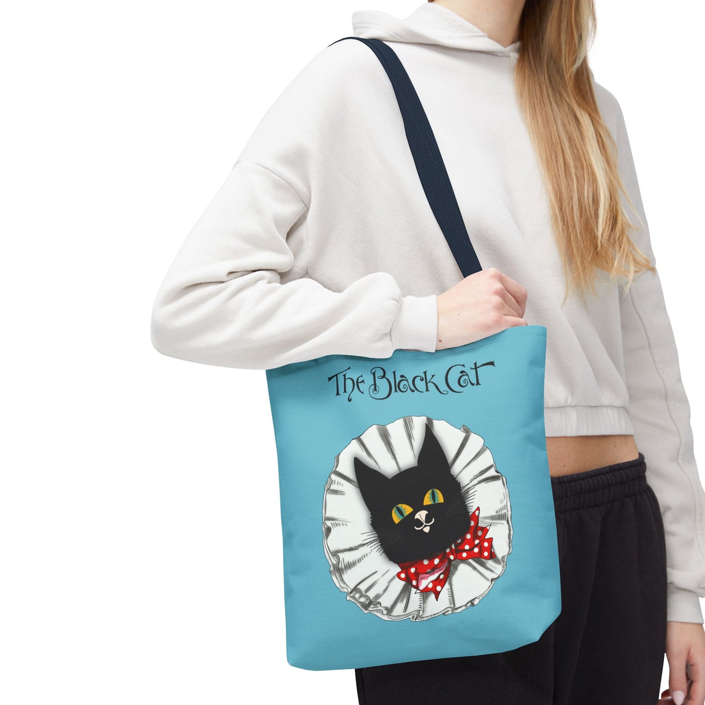 The Black Cat Clown Blue Tote Bag — Cute Vintage Cat Illustration Tote